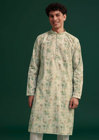 Green Cotton Floral Printed Kurta Set