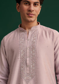 Lilac Silk Hand Embroidered Kurta Set