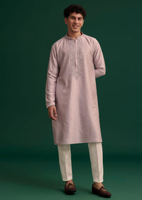 Lilac Silk Hand Embroidered Kurta Set