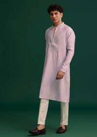 Lilac Silk Hand Embroidered Yoke Kurta Set