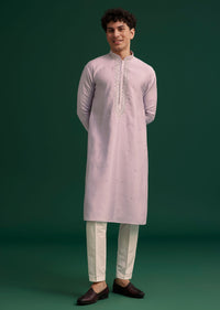 Lilac Silk Hand Embroidered Yoke Kurta Set