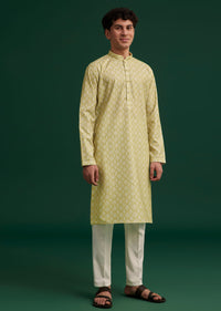 Mustard Yellow Cotton Geometric Printed Kurta Set