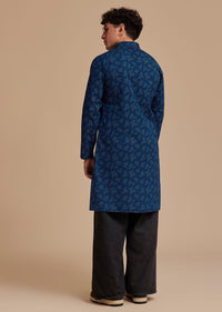 Navy Blue Cotton Botanical Printed Kurta Set