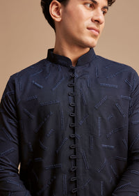 Navy Blue Cotton Textured Kurta Set