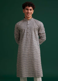 Navy Blue Jaipuri Cotton Block Printed Kurta Set