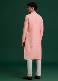 Peach Silk Hand Embroidered Yoke Kurta Set