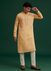 Yellow Silk Embroidered Kurta