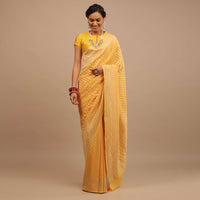 Marigold Yellow Saree With Woven Leaf Jaal Work