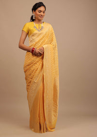 Marigold Yellow Saree With Woven Leaf Jaal Work