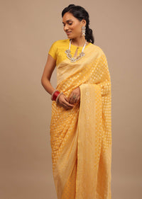 Marigold Yellow Saree With Woven Leaf Jaal Work