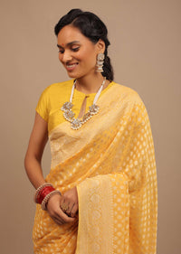 Marigold Yellow Saree With Woven Leaf Jaal Work