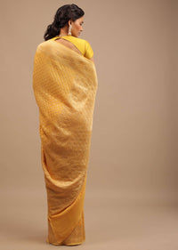 Marigold Yellow Saree With Woven Leaf Jaal Work