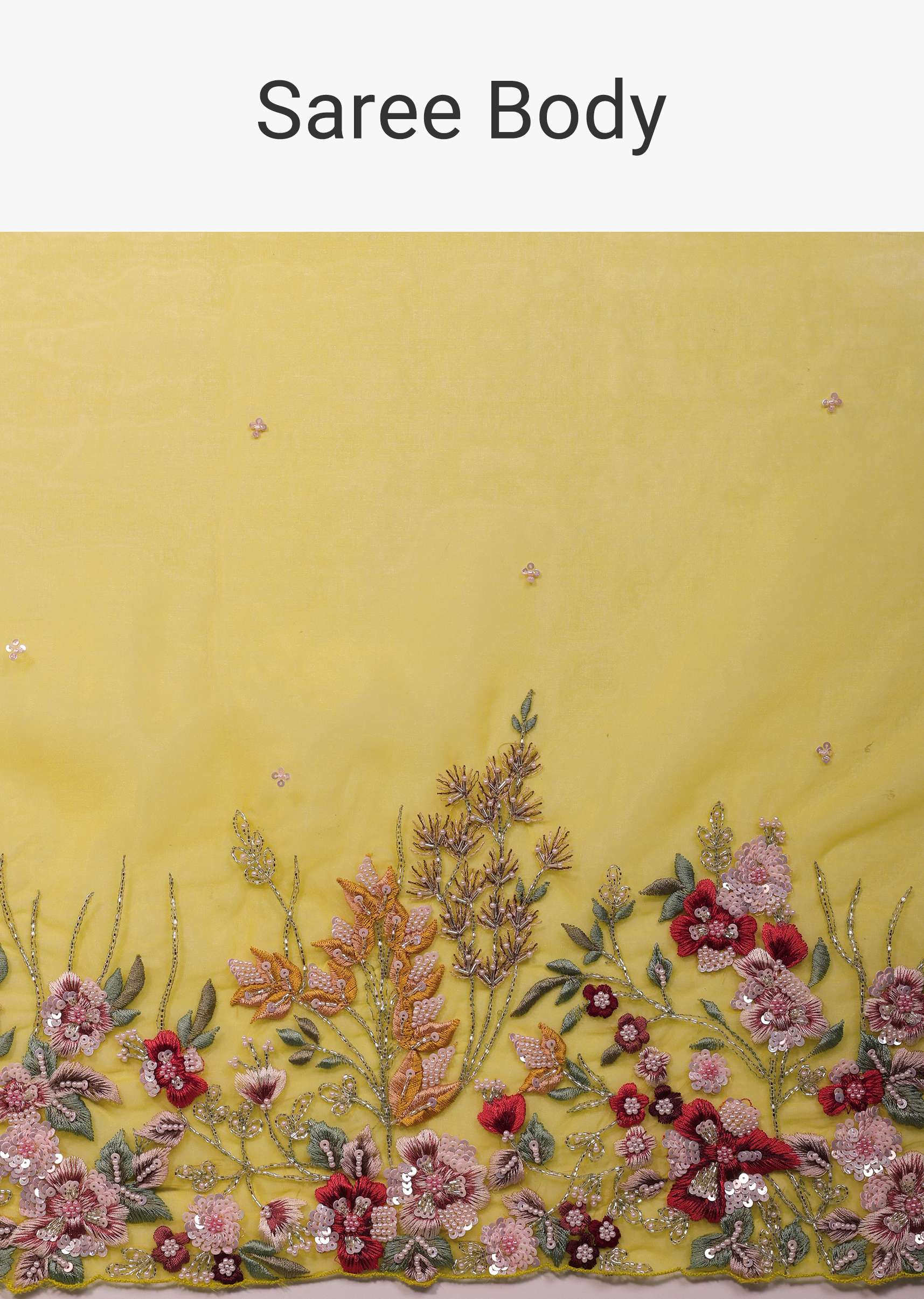 Canary Yellow Organza Saree With 3D Floral Embroidery