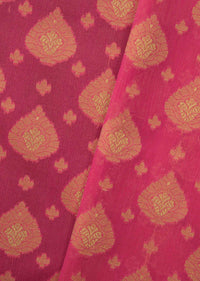 Candy pink saree in chanderi silk with zari weaved butti and brocade pallav