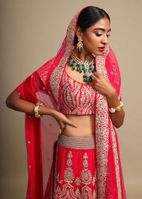 Candy Red Lehenga Choli In Raw Silk With Zari Embroidered Ethnic Kalis Online - Kalki Fashion