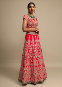 Candy Red Lehenga Choli In Raw Silk With Zari Embroidered Ethnic Kalis Online - Kalki Fashion