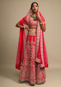 Candy Red Lehenga Choli In Raw Silk With Zari Embroidered Ethnic Kalis Online - Kalki Fashion