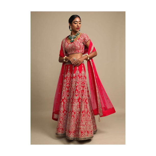 Candy Red Lehenga Choli In Raw Silk With Zari Embroidered Ethnic Kalis Online - Kalki Fashion