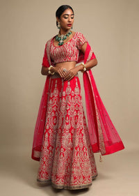 Candy Red Lehenga Choli In Raw Silk With Zari Embroidered Ethnic Kalis Online - Kalki Fashion