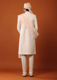 Candy Pink Sherwani Set In Silk With Sequins Embroidery