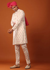 Candy Pink Sherwani Set With Open Floral Jacket