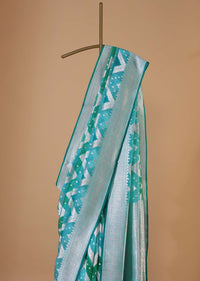 Sky Blue Georgette Saree In Banarasi Kora Zari Rangkat Weave With An Unstitched Blouse