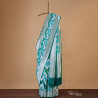 Sky Blue Georgette Saree In Banarasi Kora Zari Rangkat Weave With An Unstitched Blouse