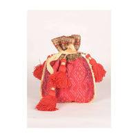 Carmine Red Potli In Ikkat Weave With Red Elaborate Tassel Dori Online - Kalki Fashion