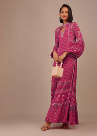 Printed Anarkali Kurti With Stone Work In Crepe