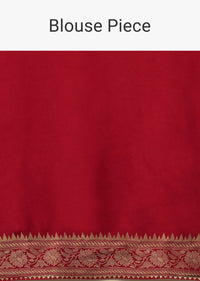 Carmine Red Dola Silk Banarasi Saree With Bandhani Waeve