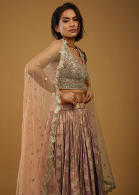 Rust Orange Lehenga Choli With Brocade Weave And Mirror Embroidery