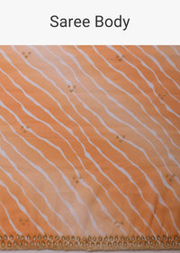 Carrot Orange Printed Leheriya Saree In Organza