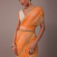 Carrot Orange Printed Leheriya Saree In Organza