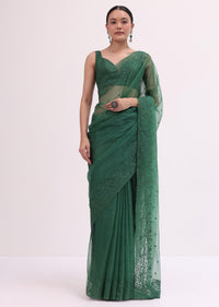 Castleton Green Organza Saree With Unstitched Blouse