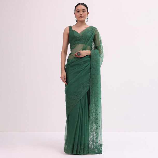 Castleton Green Organza Saree With Unstitched Blouse