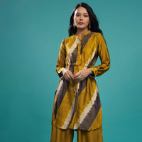 Ceylon Cotton Silk Ocher Yellow Tie-Dye Top With Palazzo