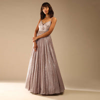 Champagne Gown Embellished In Sequins With Cut Dana Embellished Sheer Net On The Waist And Criss Cross Straps On The Neckline Online - Kalki Fashion