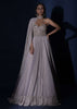 Champagne Strapless Gown With Embroidered Bodice And Fancy Cape Attached To A Choker