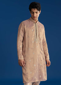 Champagne Tissue Resham Embroidered Kurta Set With Sequins