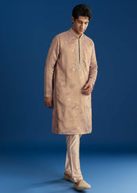 Champagne Tissue Resham Embroidered Kurta Set With Sequins