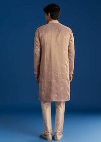 Champagne Tissue Resham Embroidered Kurta Set With Sequins
