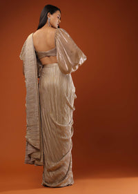 Champagne Beige Ready-Pleated Saree, Crafted In Crush With Side Zip Closure