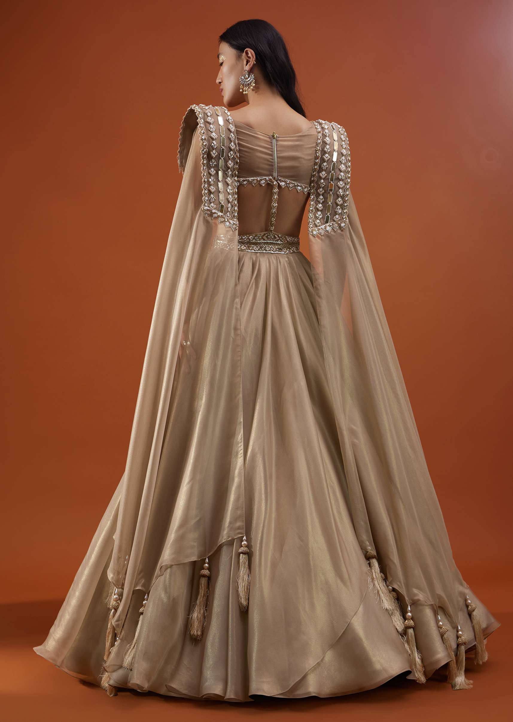 Champagne Gold Akasia Gown With Tassel Wing Cape Sleeves - NOOR 2022