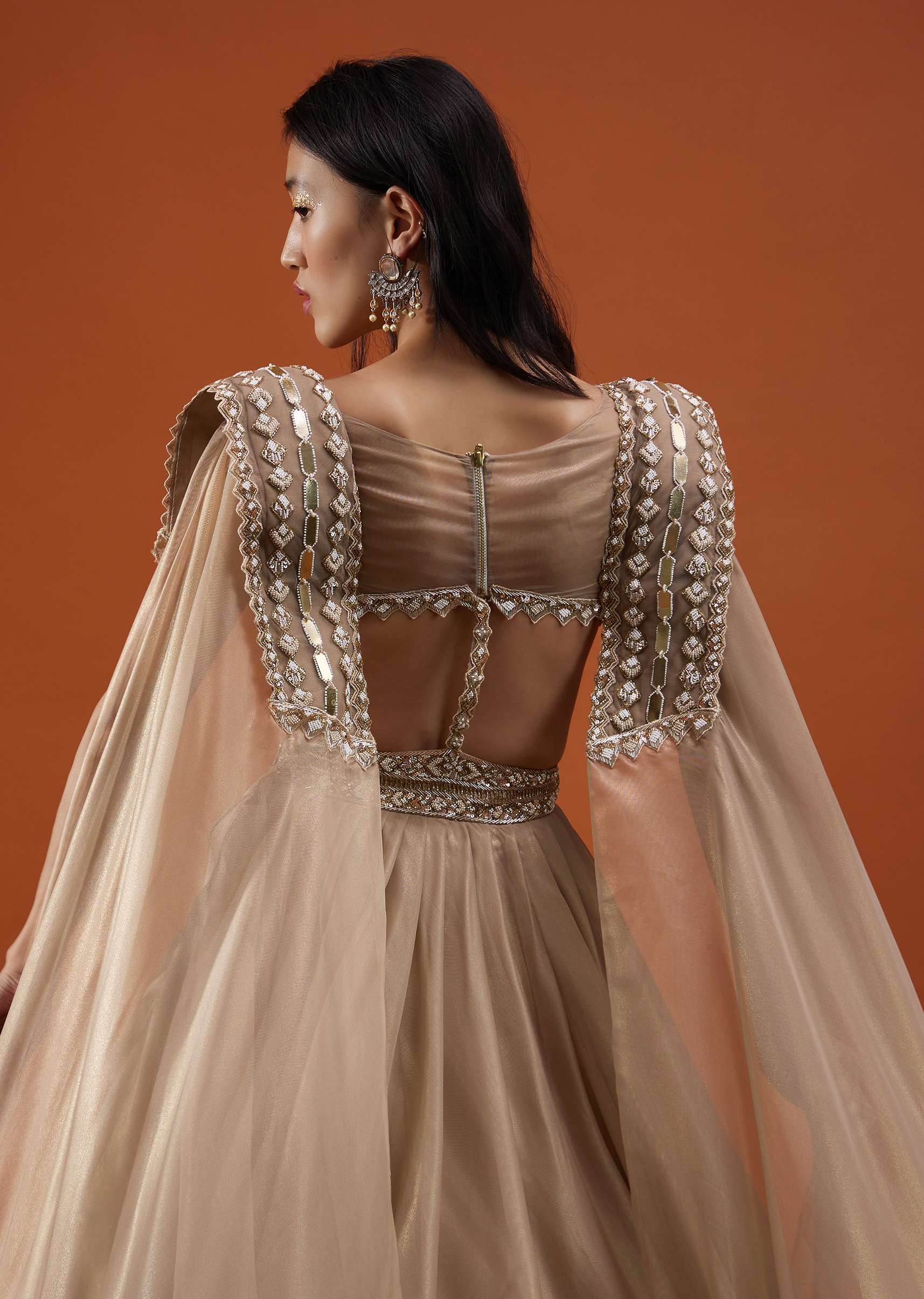 Champagne Gold Akasia Gown With Tassel Wing Cape Sleeves - NOOR 2022