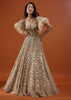 Champagne Gold Angelic Gown In Net With Ruffle Sleeves And Mirror Work - NOOR 2022