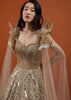 Champagne Gold Divine Gown In Net With Ruffle Frill Adornment - NOOR 2022