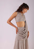 Champagne Grey Embroidered Ready-To-Wear Saree In Knit Fabric