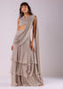 Champagne Grey Embroidered Ready-To-Wear Saree In Knit Fabric