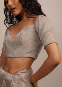 Champagne Silver Blouse With Sweetheart Neckline In Lycra Shimmer