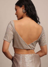 Champagne Silver Blouse With Sweetheart Neckline In Lycra Shimmer